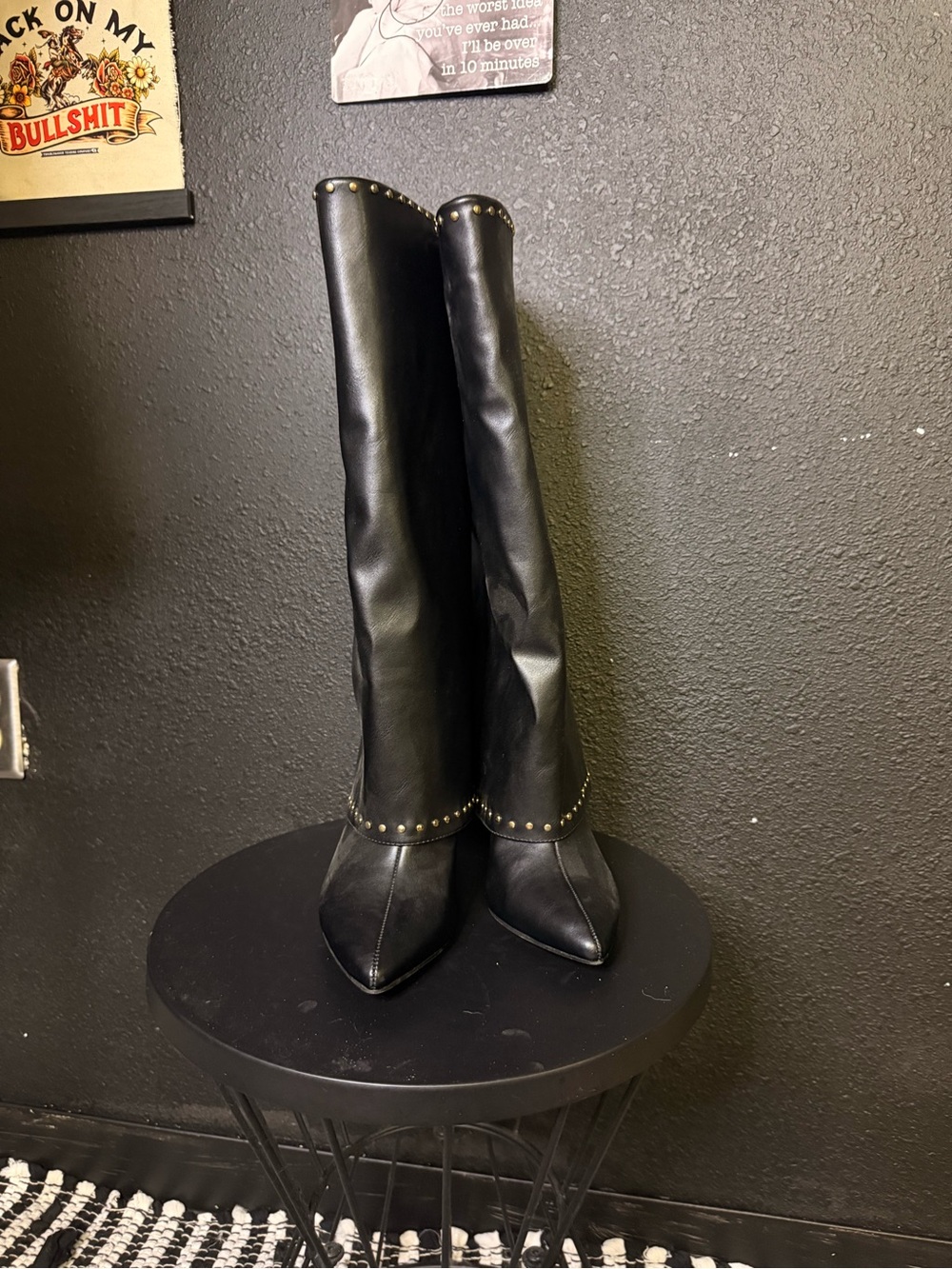 Forever 21 Black Studded Knee-High Boots